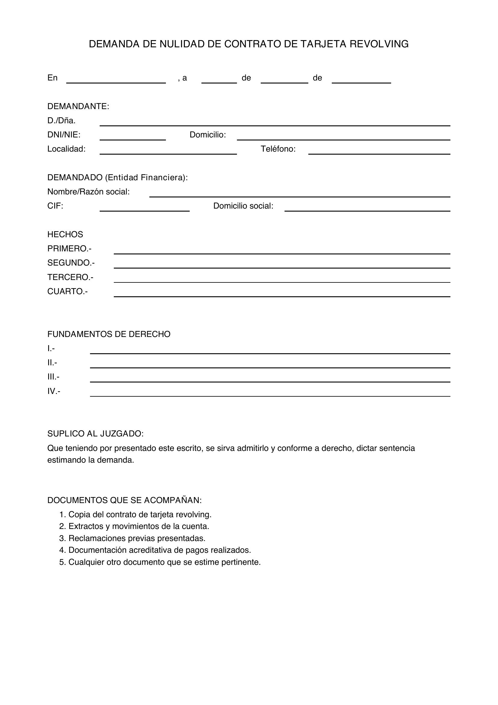 Modelo Demanda Nulidad Tarjeta Revolving