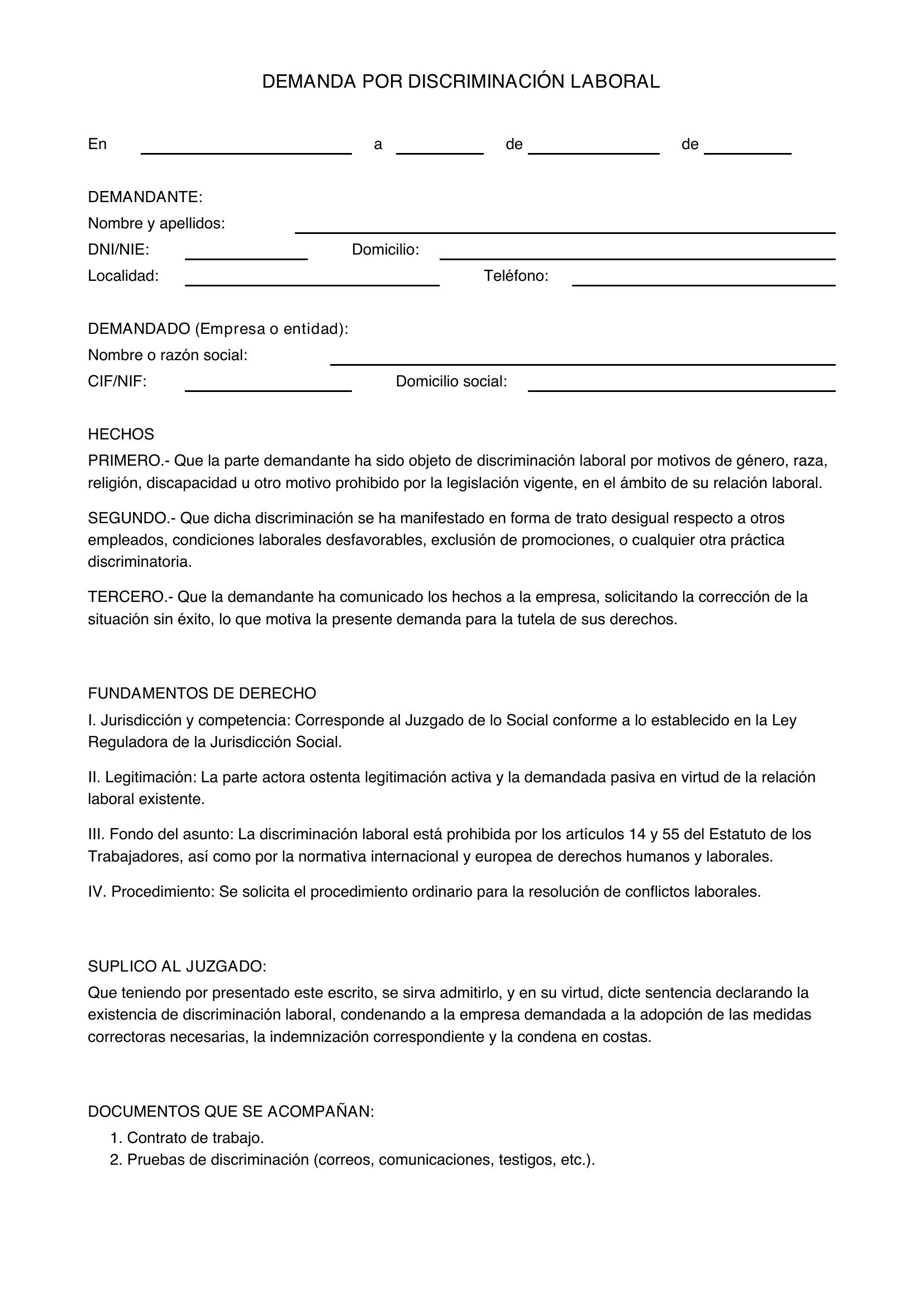 Modelo Demanda Por Discriminación Laboral